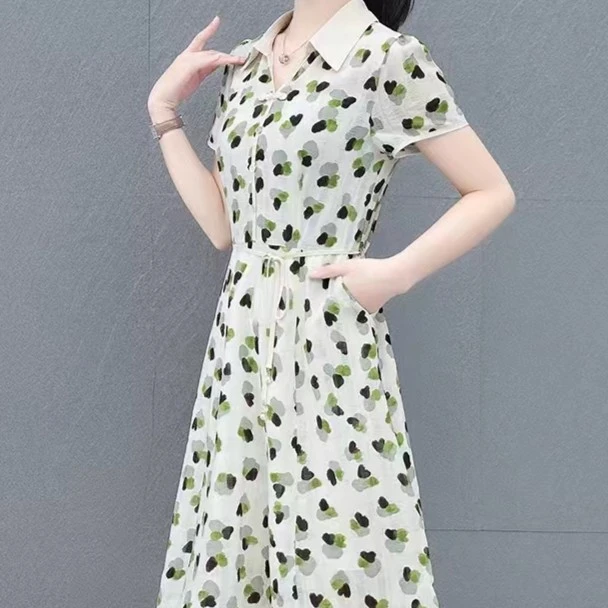 2025夏季新款气质修身中长款连衣裙收腰显瘦带口袋清凉裙子