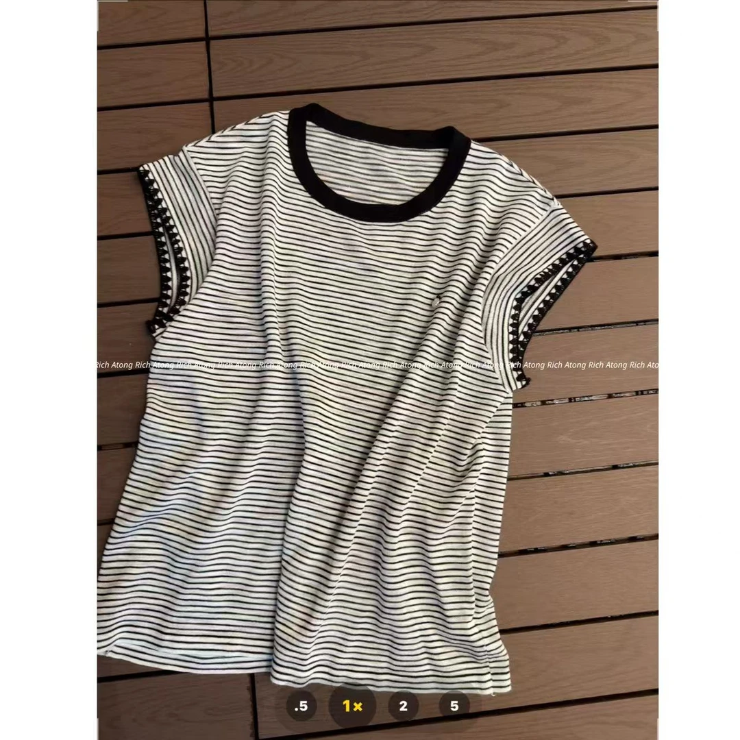 atong/阿彤-【条纹贝壳】-2025进口纱线条纹针织短袖0601-33