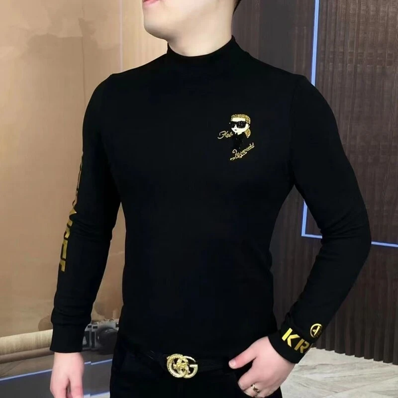 正品保罗欧版半高领打底衫男秋冬季新款德绒休闲加绒保暖中领卫衣