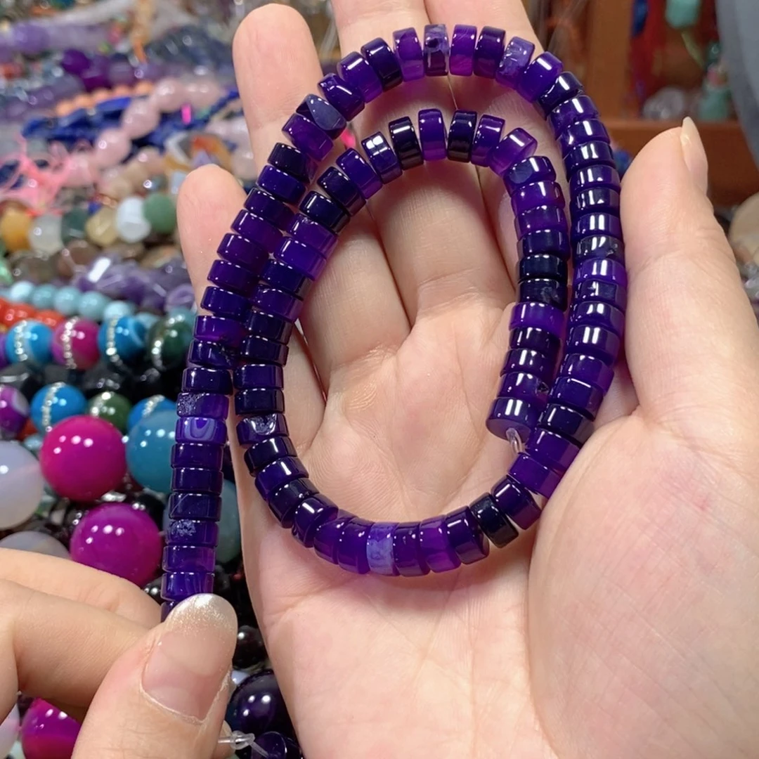 玛瑙/玉髓合金珠宝半成品紫玛瑙直切一条卡8mm