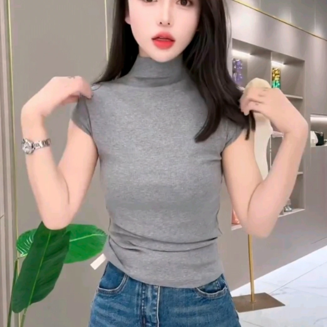 修身性感半高领御姐风无袖内搭复古高领显瘦T恤打底衫显瘦2631
