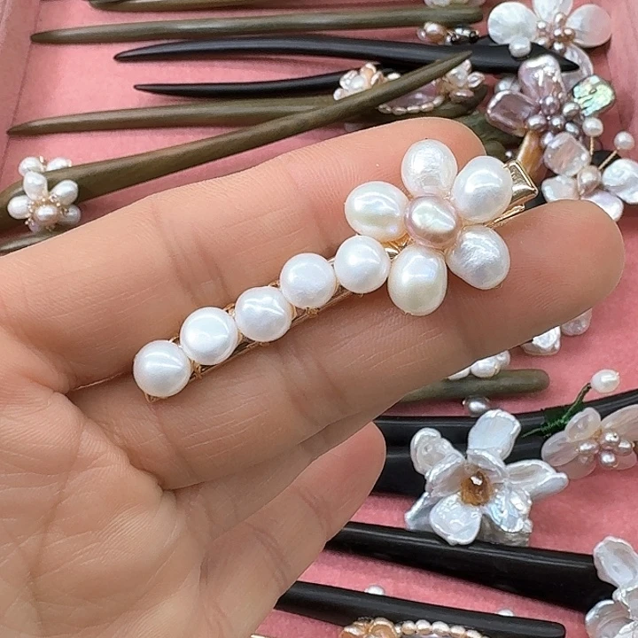 淡水珍珠发饰银S925镶嵌