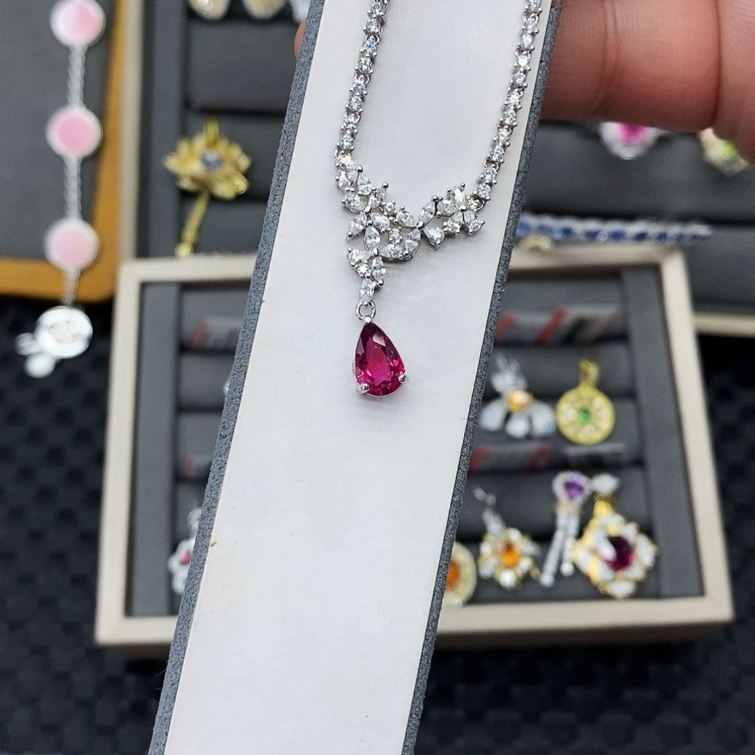 ****银颈饰碧玺银S925镶嵌