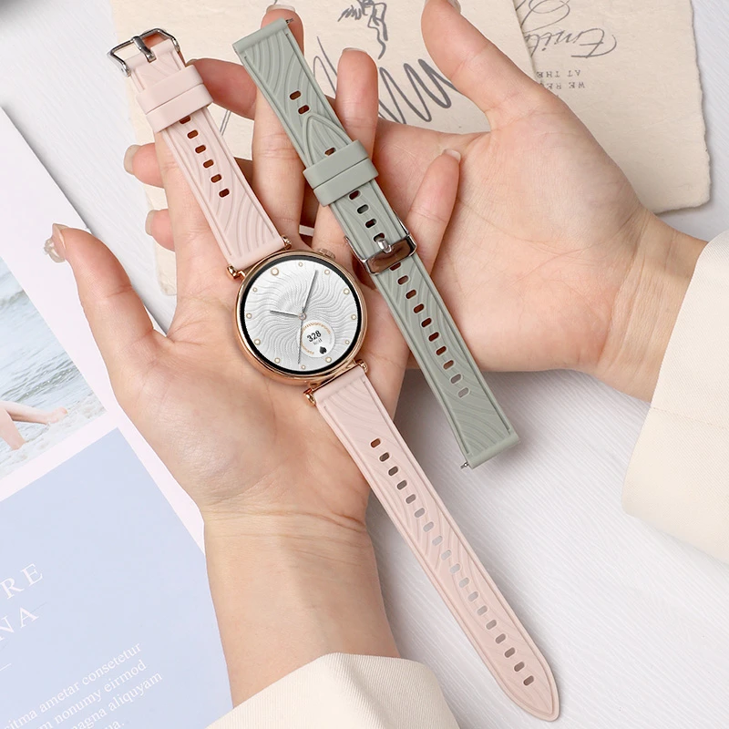 适用华为watch5表带硅胶叶脉纹gt4手表腕带简约智能透气女款运动