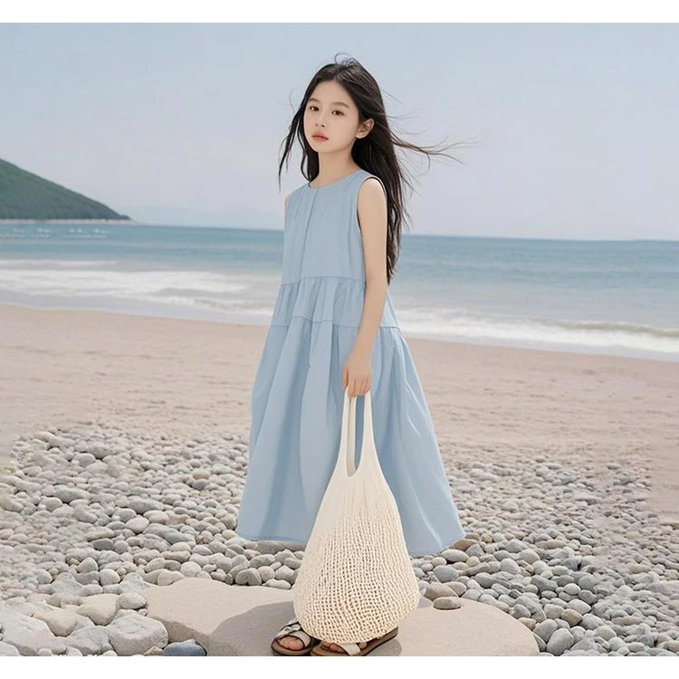 艾雯2025新款夏季海边度假风女童无袖女童夏装6-12岁潮款儿童服装