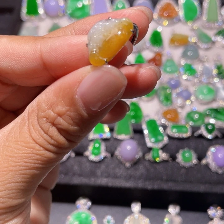 翡翠戒指银S925镶嵌精品