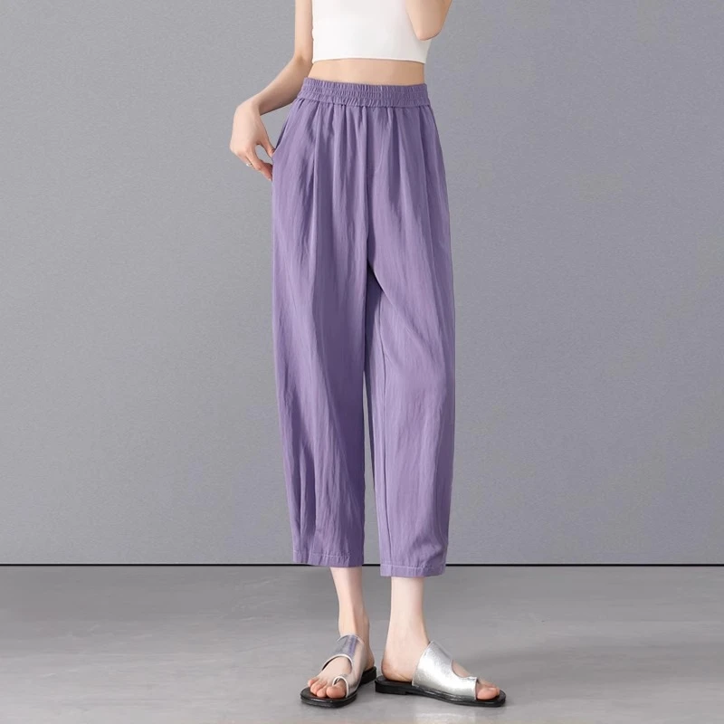 垂感文艺哈伦裤女2025夏季薄款高腰小个子宽松显瘦阔腿束脚萝卜裤