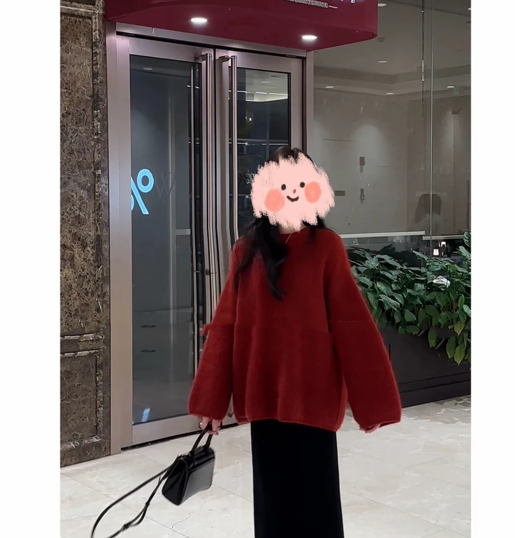 云朵慕斯 时尚冬季纯色女圆领厚款毛衣+半身裙套装女