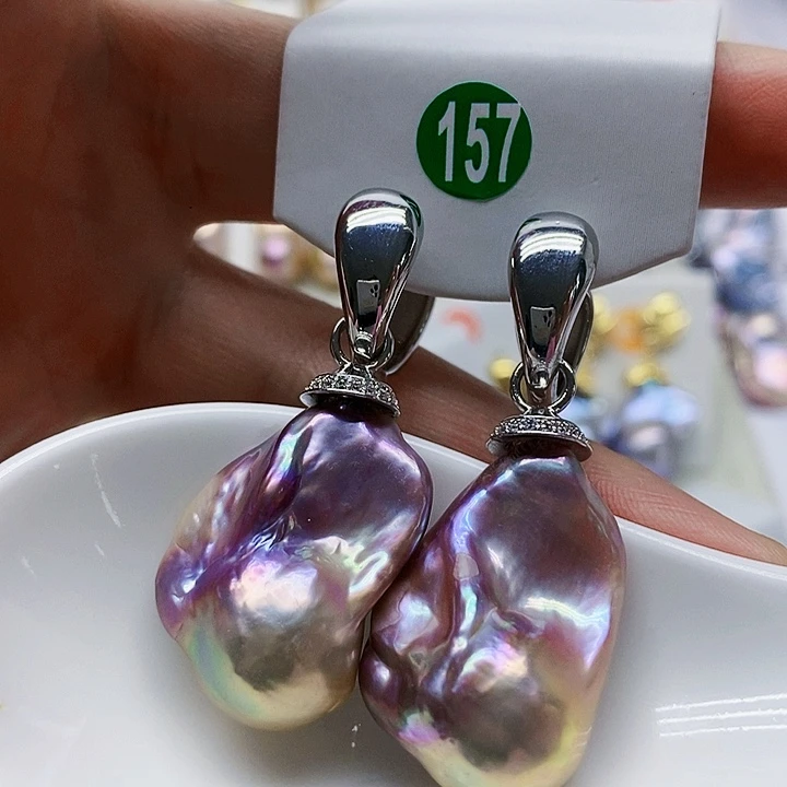 银S925镶嵌耳饰淡水珍珠