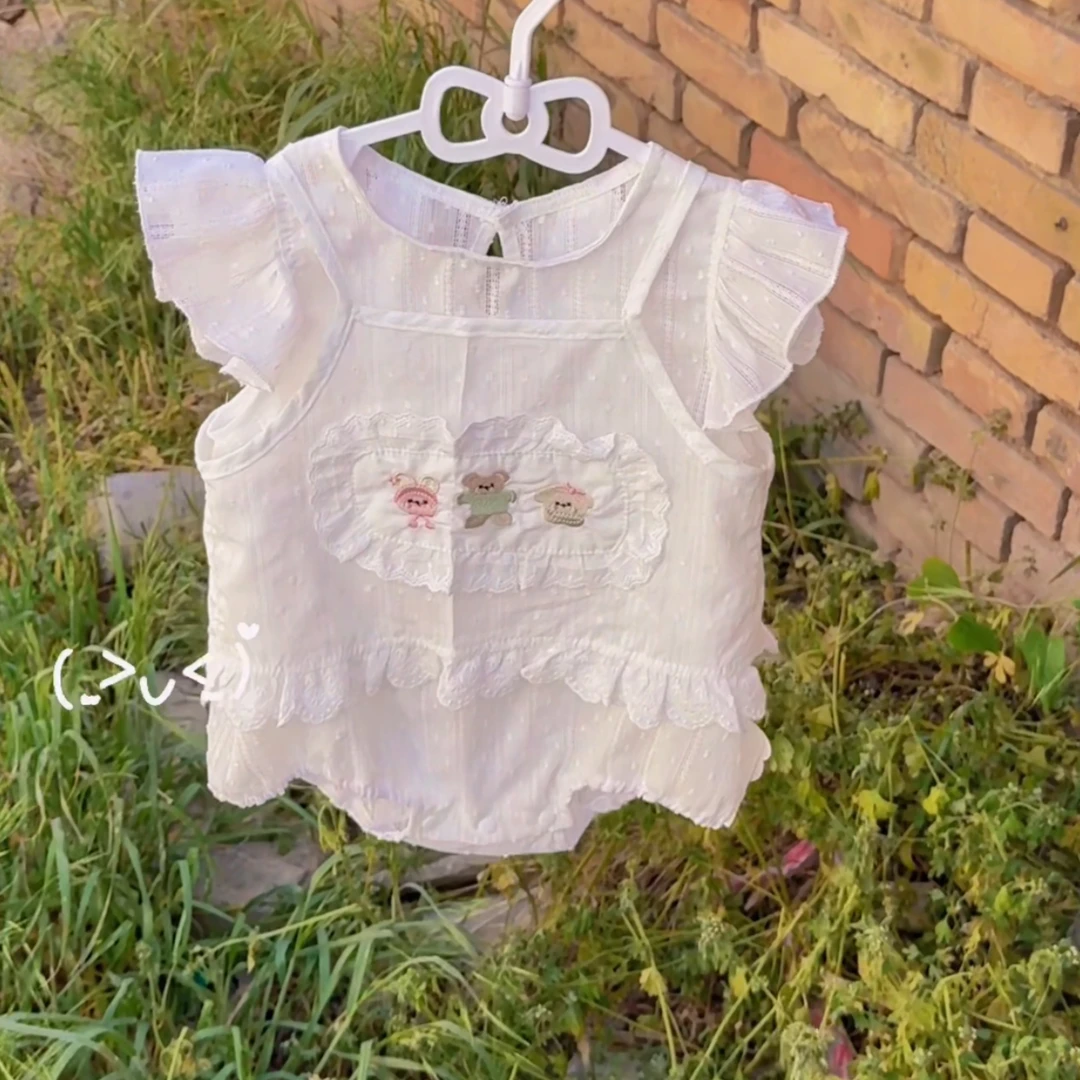 新夏季女少女风小清新哈衣爬服女宝复古夏装女宝宝背心绣花包屁衣