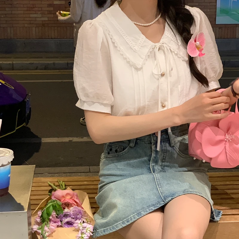 新中式复古V领衬衫女2024年夏季新款短袖时尚百搭显瘦设计感上衣