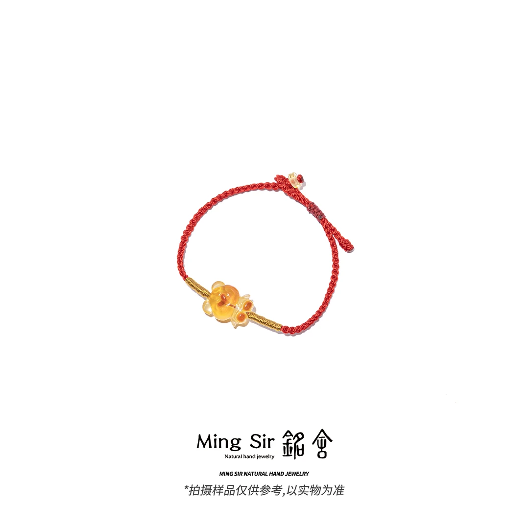 【铭舍 小熊手绳】蜜蜡原矿原石小熊手绳小红绳气质时尚手工-12.26