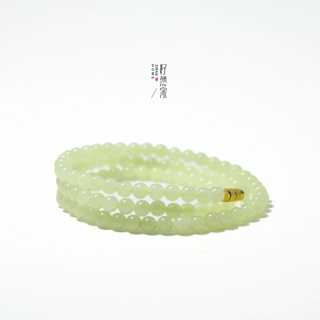 天然新疆和田玉若羌黄口圆珠108颗5mm多圈长项链女士百搭