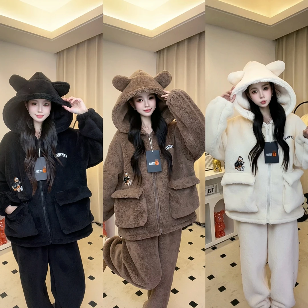 零下15 °特特厚复合绒！Mis熊睡衣巨保暖情侣款连帽家居服可外穿