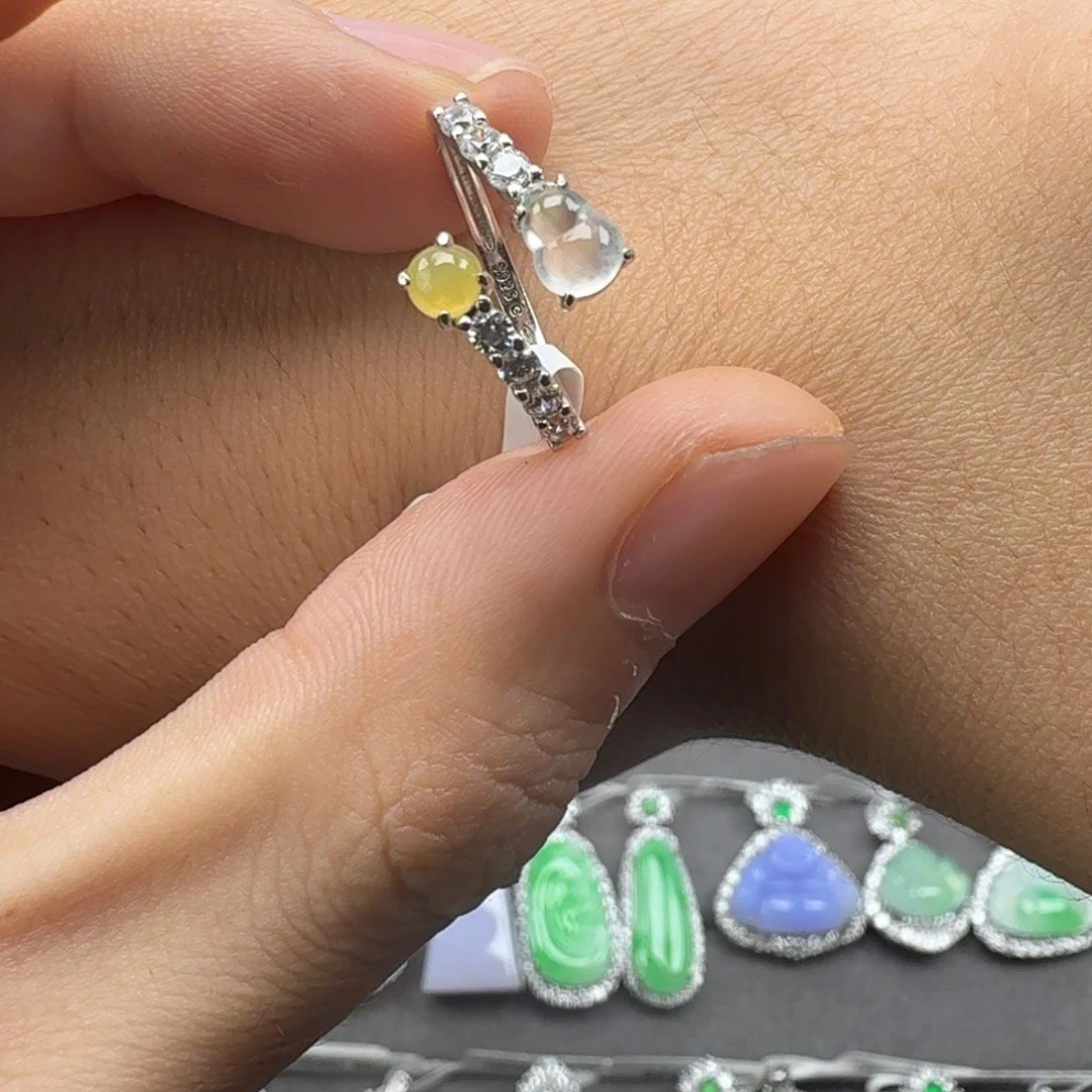 翡翠银S925镶嵌戒指天然缅甸翡翠A货