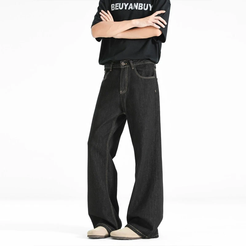 原牛黑色牛仔裤男春秋潮牌2021M版型阔腿裤子显瘦直筒美式微喇裤