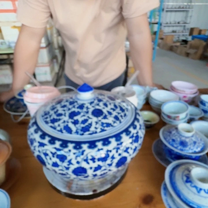 景德镇高温陶瓷青花扁罐1个