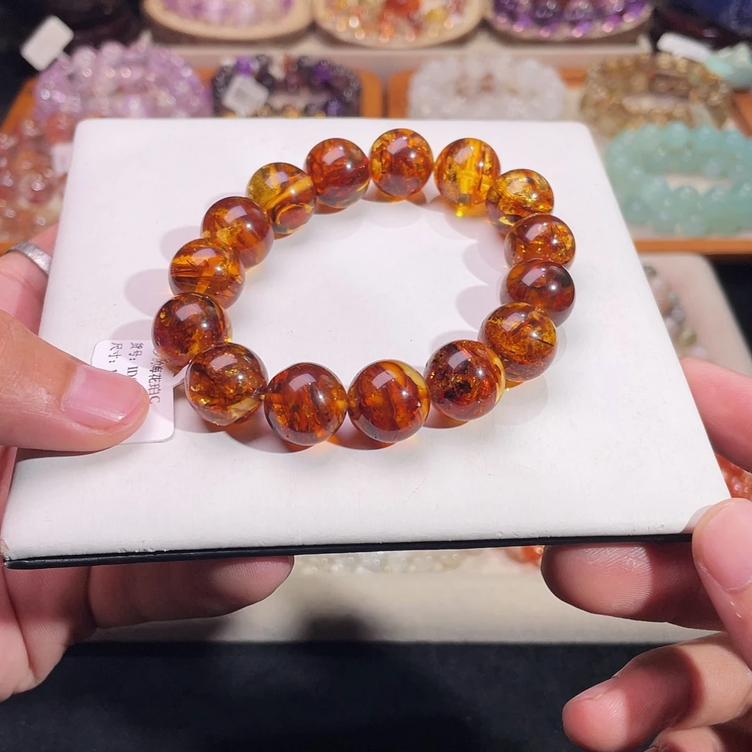 琥珀（花珀）未镶嵌手链收藏级花珀14mm