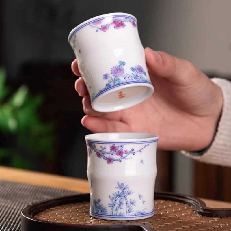 景德镇斗彩品茗杯功夫茶杯手绘梅兰竹菊四君子主人杯单杯大容量