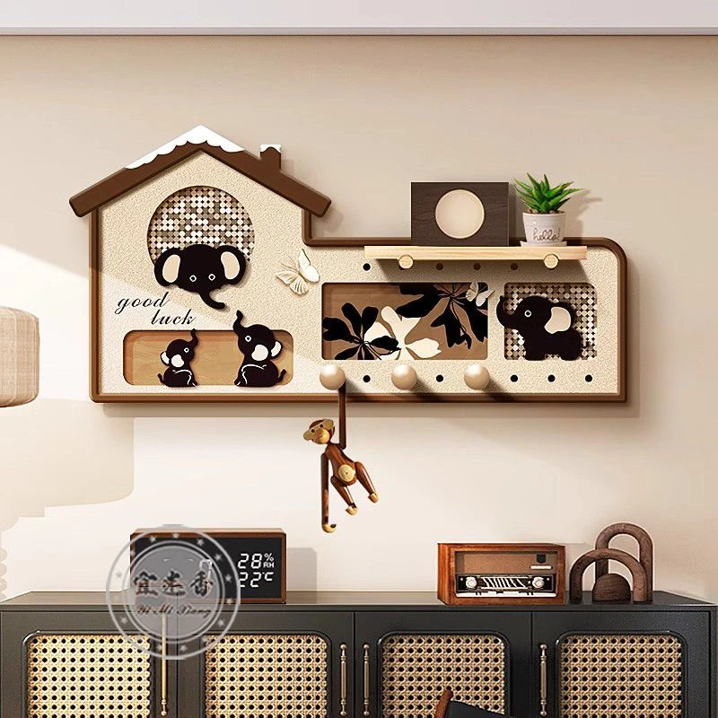 侘寂风餐厅洞洞板装饰画进门对墙置物挂画大象奶油风玄关小象672