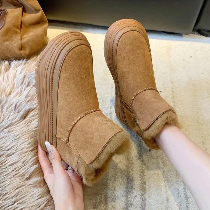 增高厚底雪地靴女2025冬季新款加绒加厚大棉鞋保暖短靴子