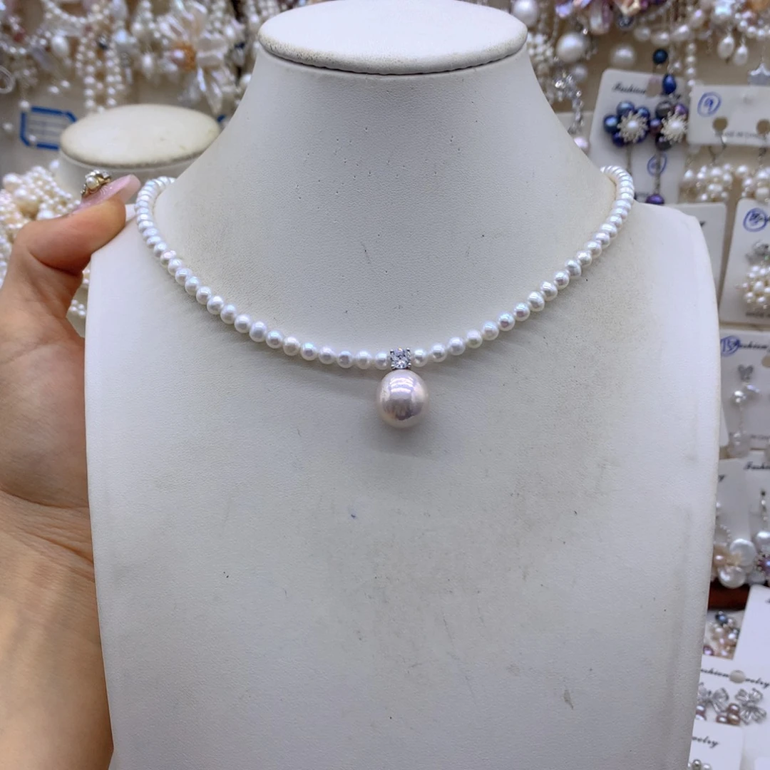 梦***月银S925镶嵌淡水珍珠项链耳饰
