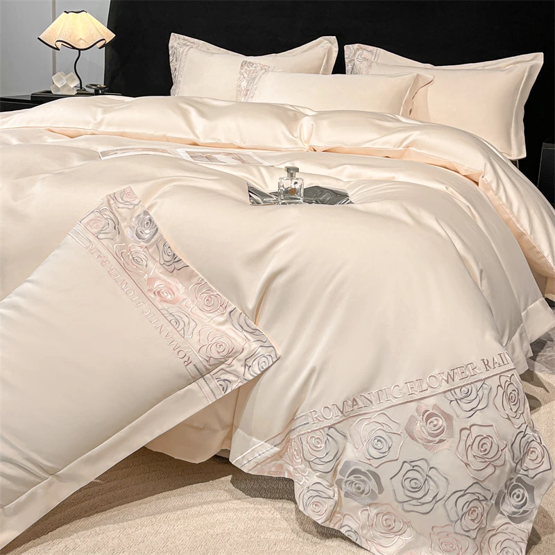 轻奢高级感天丝棉长绒棉四件套全棉纯棉刺绣被套床单高档床上用品