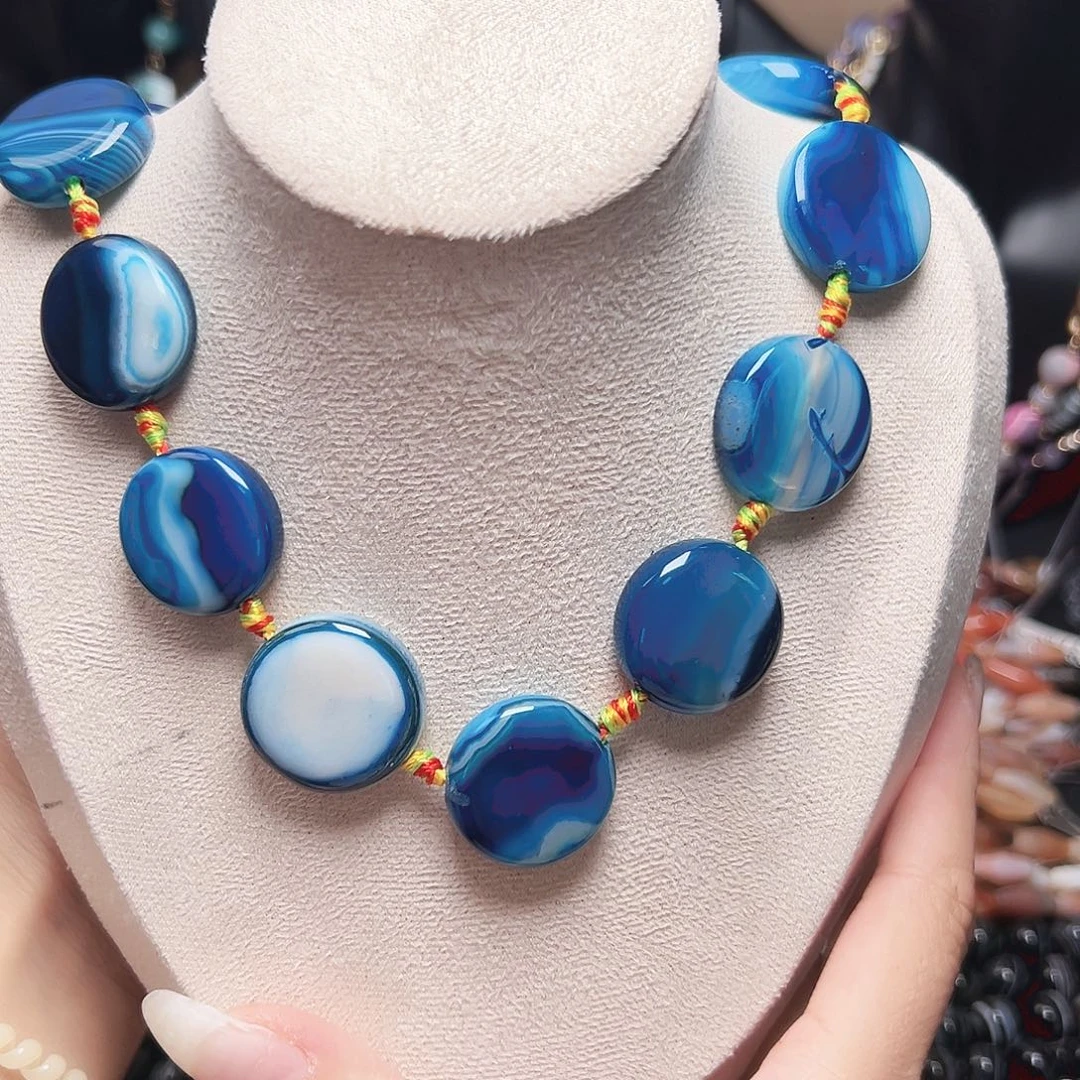 玛瑙/玉髓未镶嵌珠宝半成品r64 24m 蓝玛瑙圆盘一条