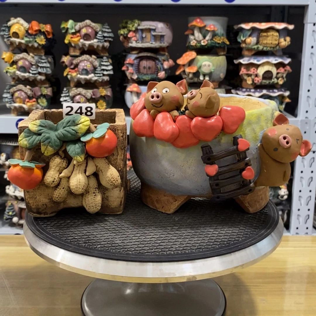 红陶d****l白狐粗陶手捏花盆