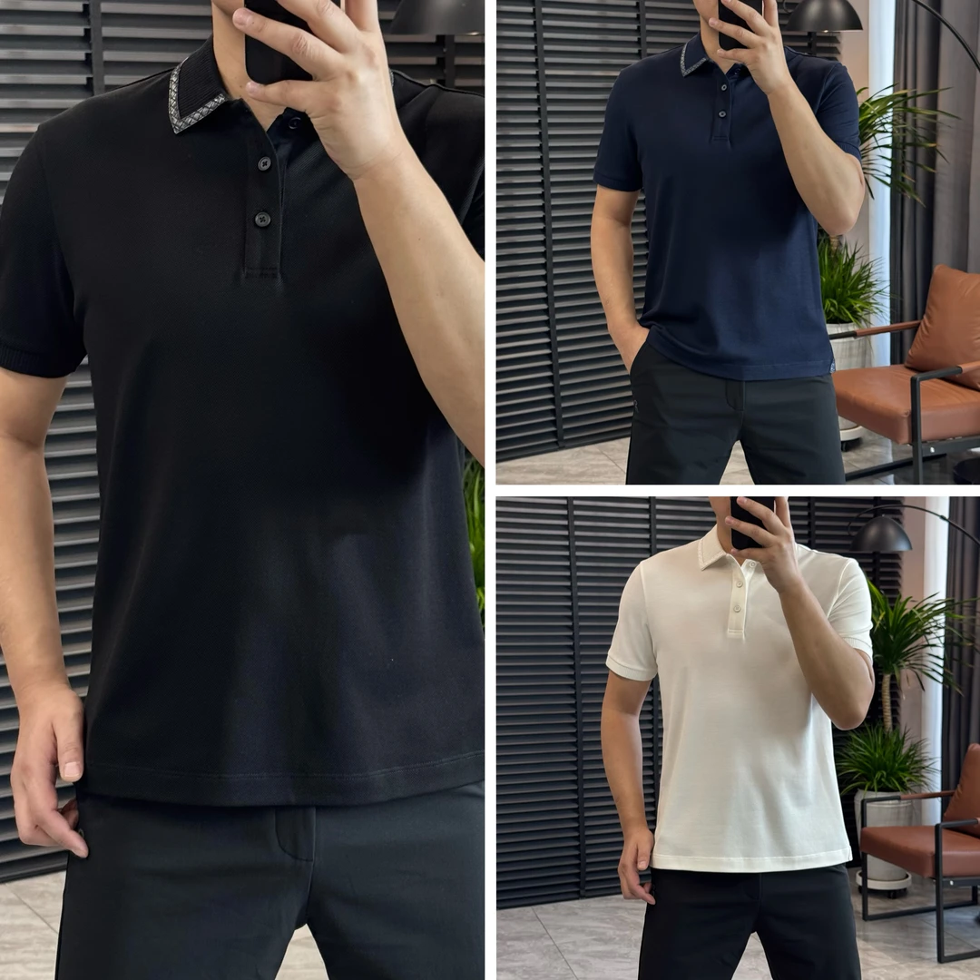 皮质编织领 | 987611夏季纯色系欧货轻奢高质感简约百搭男士T恤