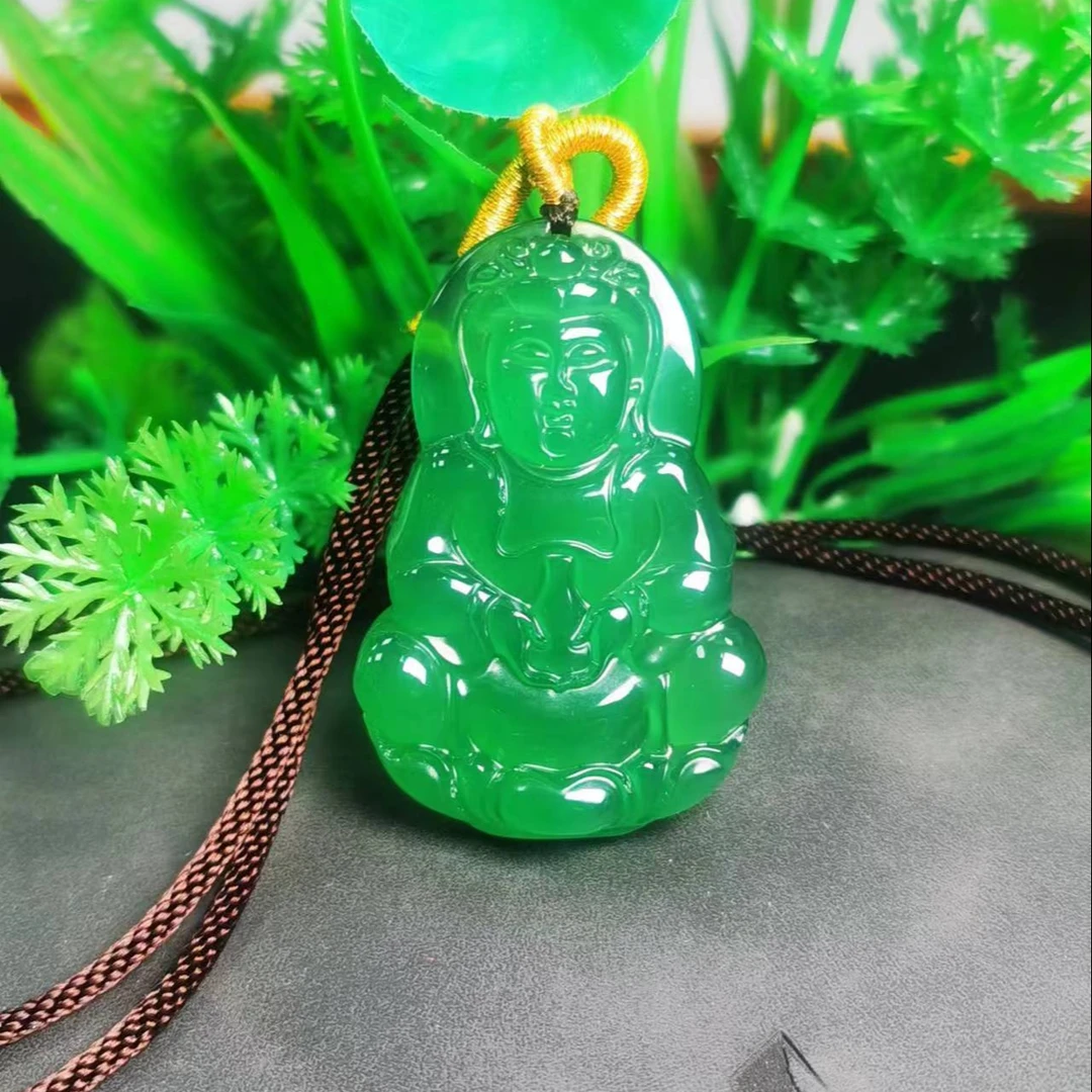 A5023天然珠宝九色玄冰秦紫玉观音玛瑙吊坠-配绳子