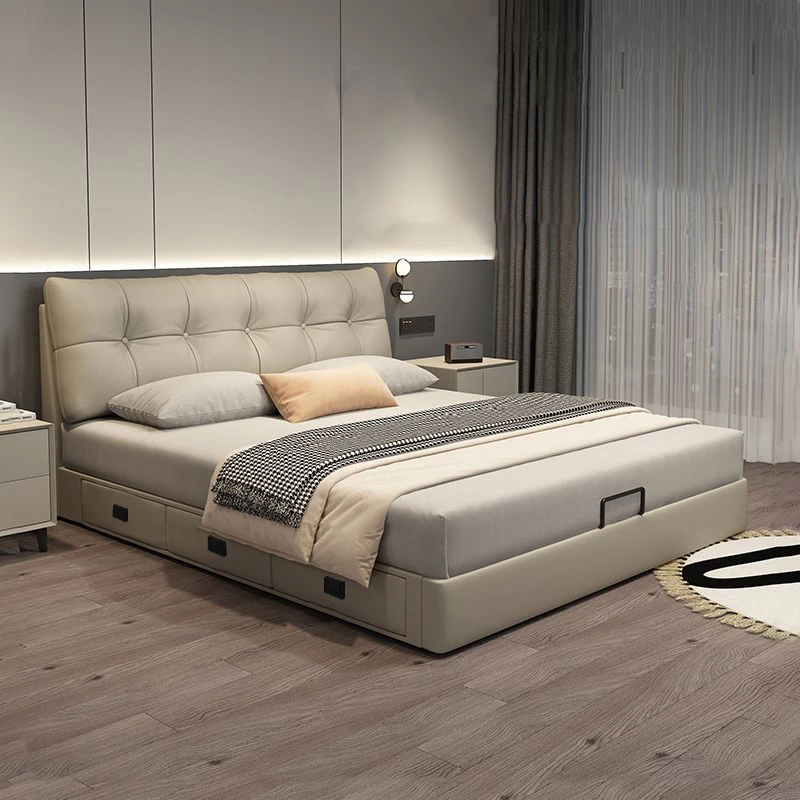 美式松弛感大小户型简约现代双人床高端轻奢皮艺床主卧室大床皮床