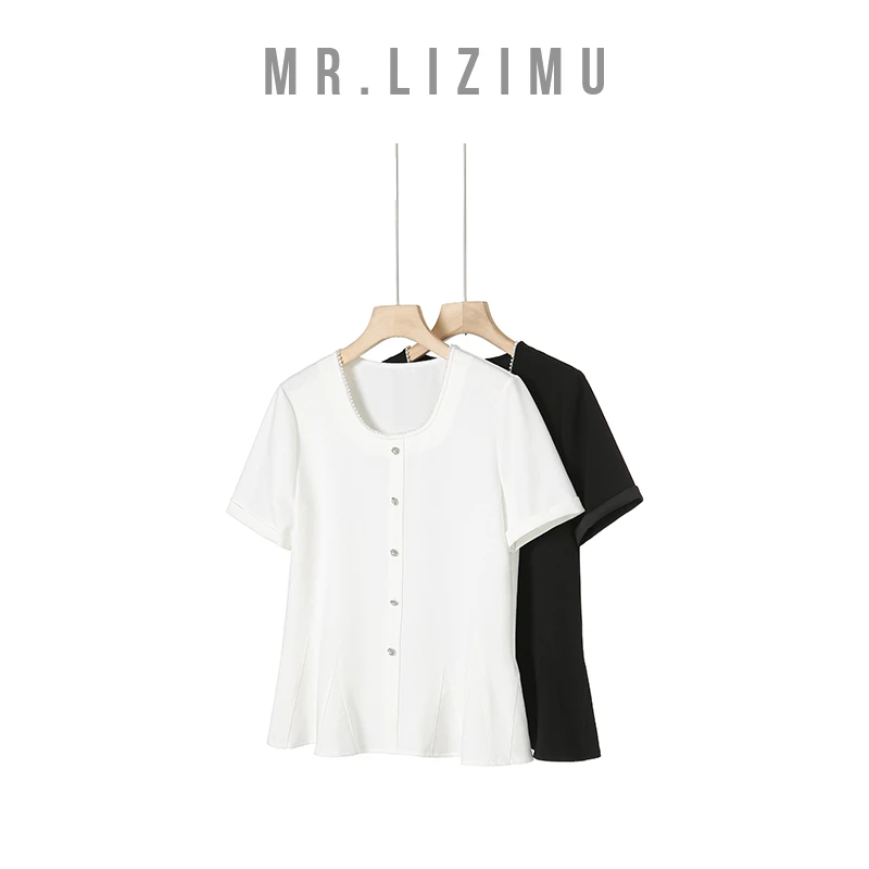 李子木先生方领串珠显瘦T恤女款2025新款爆款「夏日穿搭」D6295