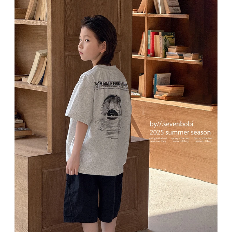 【现货】中大童印花上衣潮儿童t恤男童短袖2025夏季新款童装帅气