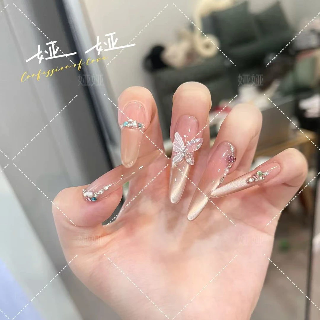 【蝶汐】纯手工穿戴甲气质显白轻奢美甲爆款成品十片装
