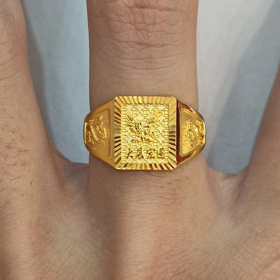 足金999黄金戒指10.68克大展宏图方戒正品纯黄金实心活口老板戒