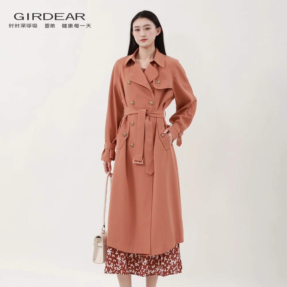 哥弟 气质高级感女装美拉德风宽松翻领双排扣长袖风衣外套1400164