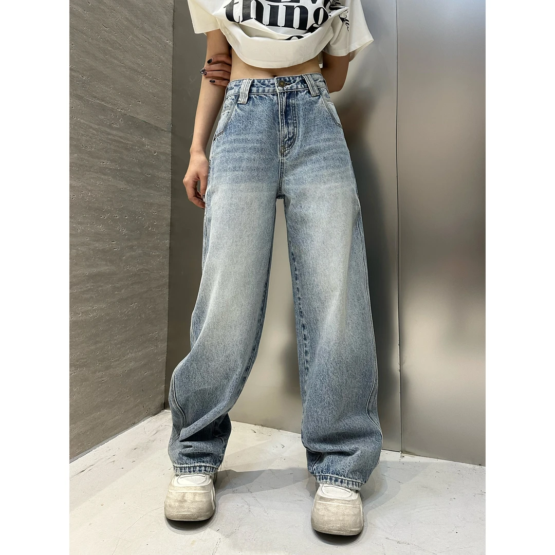 1076-蓝【N5专享】早春新款回车口袋水洗蓝浅色系休闲牛仔弯刀裤女