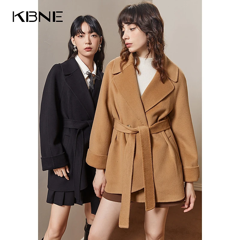 KBNE2025冬装新款时尚宽松中长款双面呢气质毛呢大衣