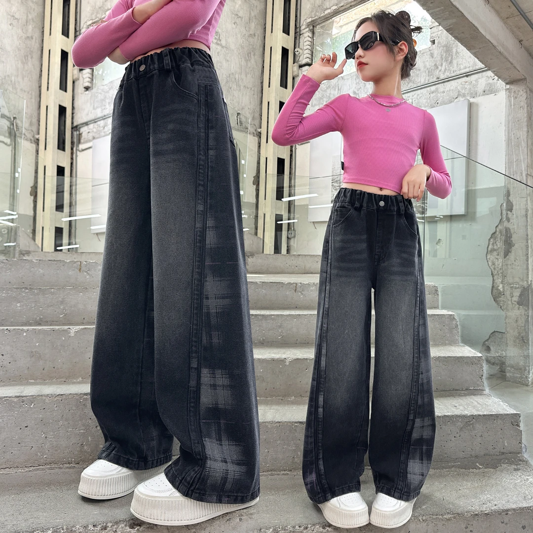 女童春秋款直筒裤子2025女大童秋装百搭牛仔裤长裤儿童宽松阔腿裤