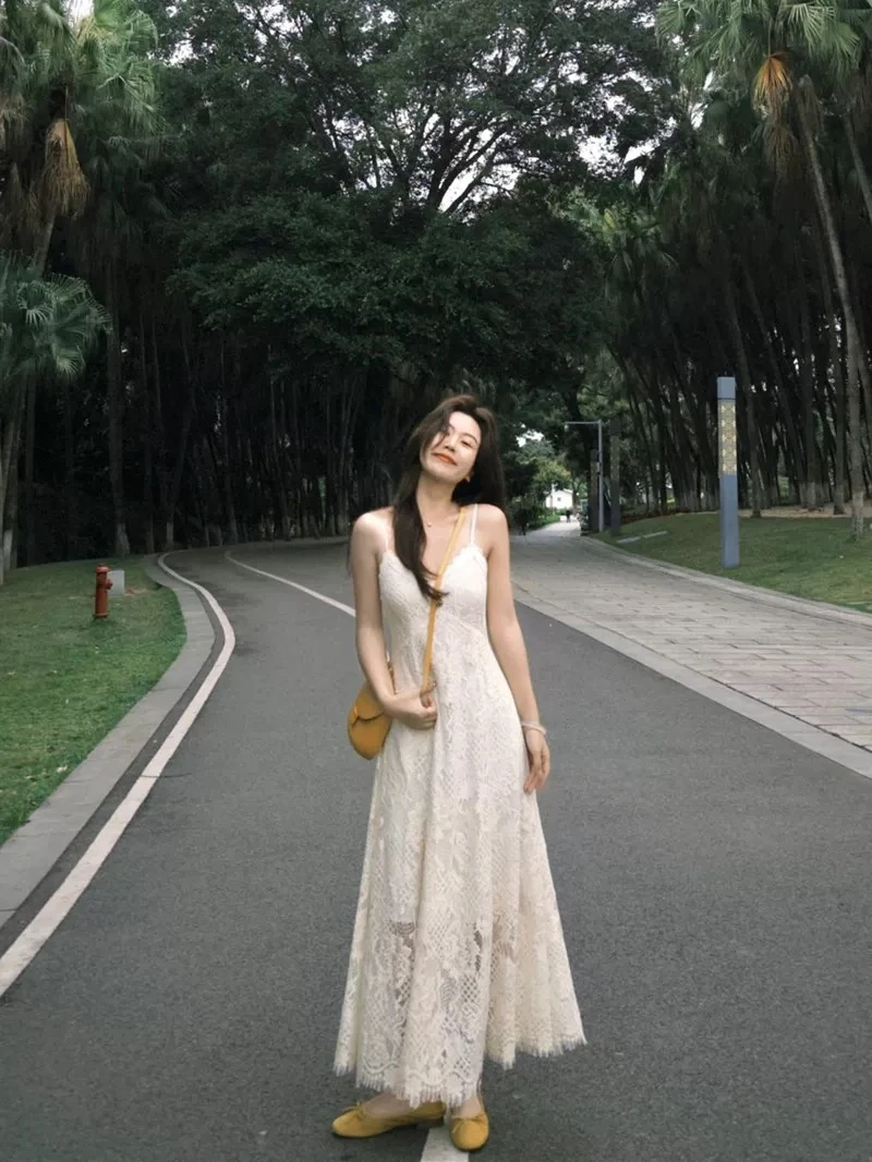 现货秒发----连衣裙蕾丝开衫吊带裙法式温柔裙子显瘦长袖夏季