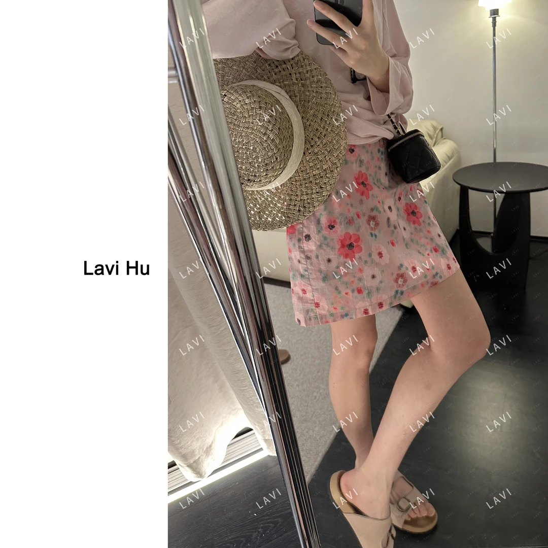 水花倒影 100棉 时尚百搭复古碎花自然腰半身裙71601