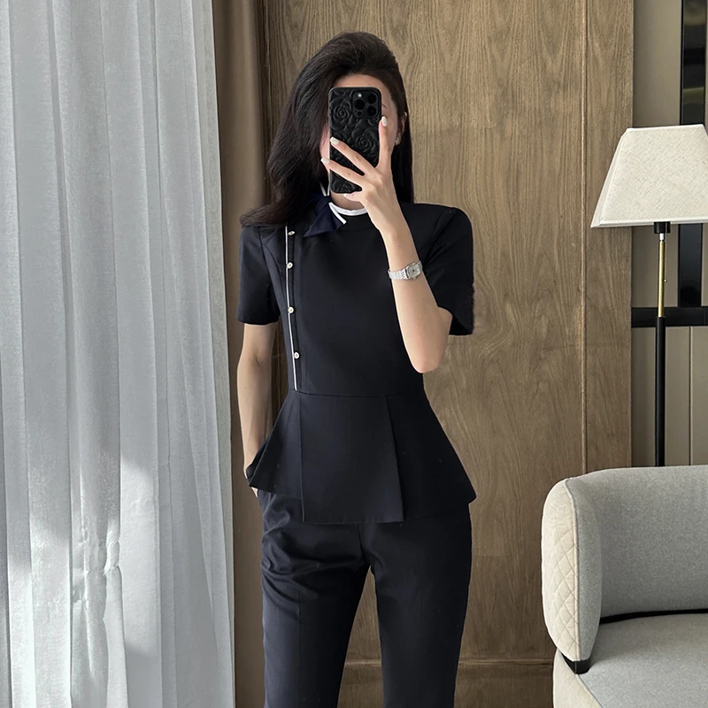 时尚西装套装女春夏新款短袖西服修身设计感显瘦女神范工作服9736