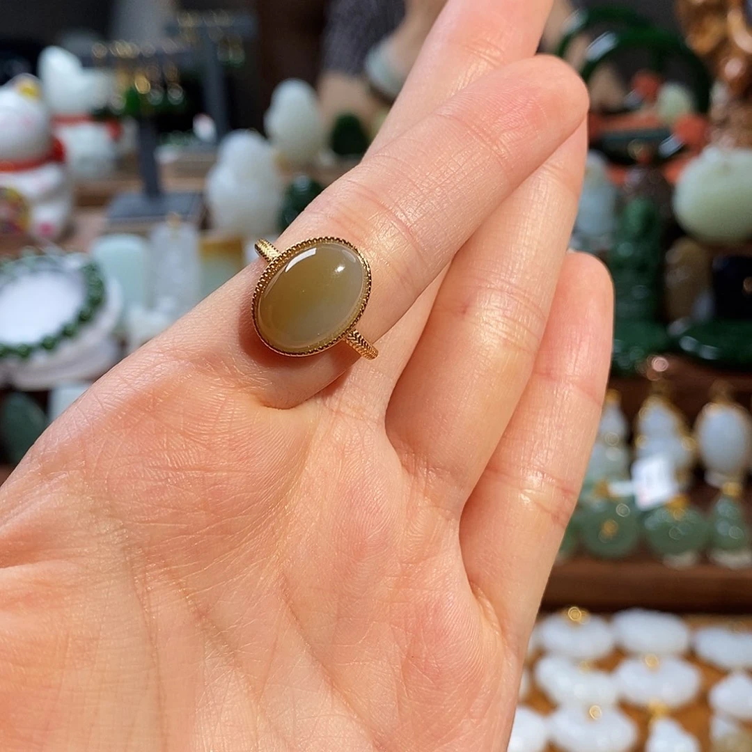 和田玉（糖玉）戒指银S925镶嵌