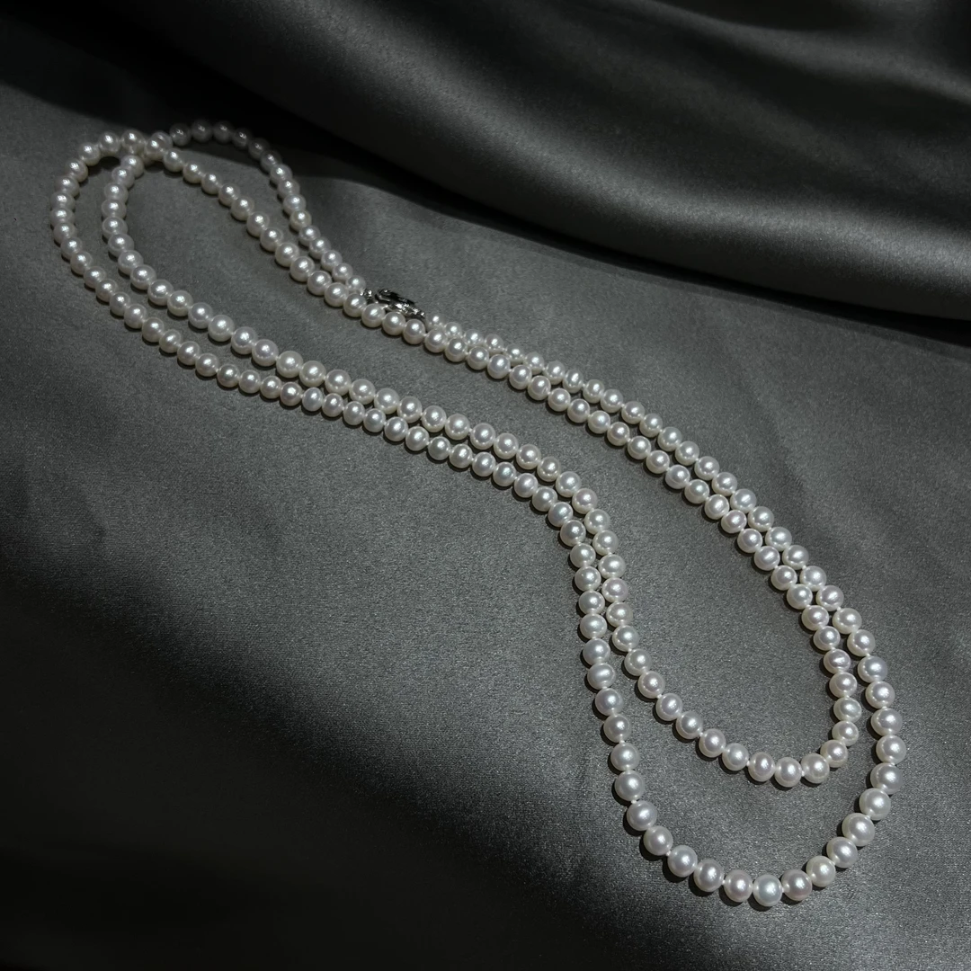 天然淡水无核真珍珠8 - 9mm毛衣链120cm百搭多戴款