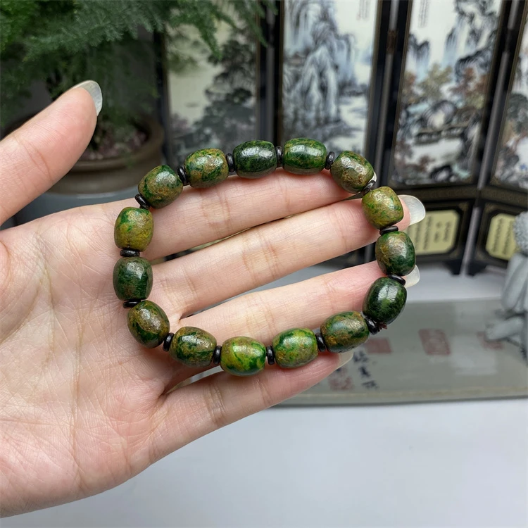 老料黄加绿辣色路路通手串 天然翡翠A货 玥琳琅