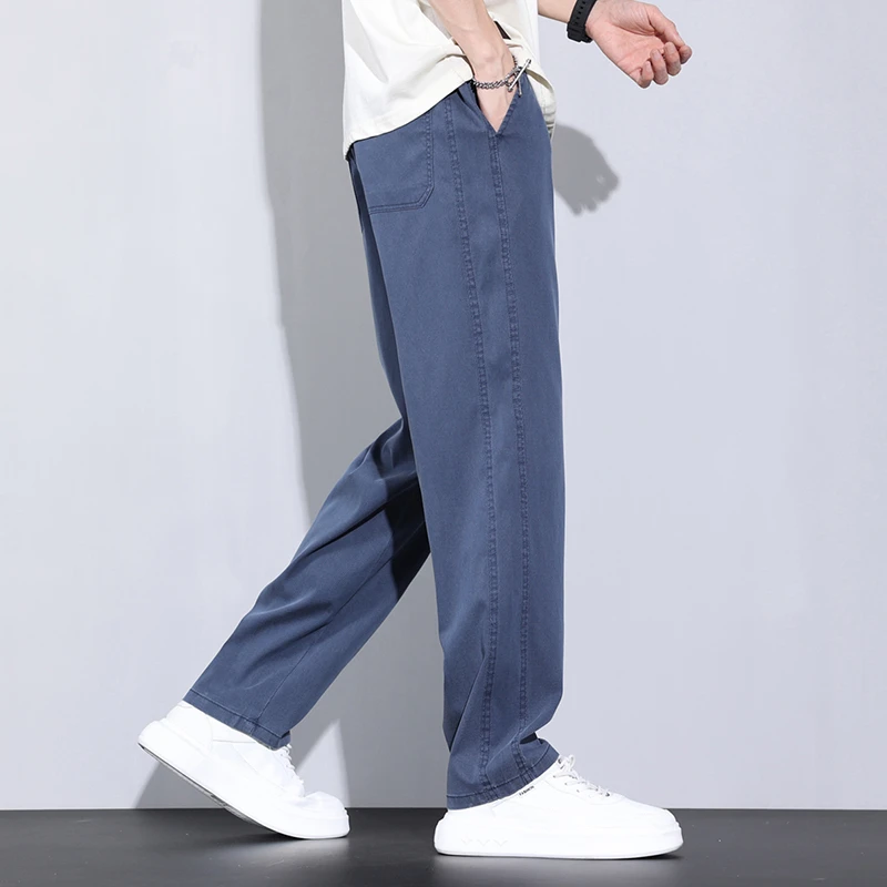 莱赛尔休闲裤男士宽松直筒阔腿裤春夏新款垂感潮流百搭运动裤子