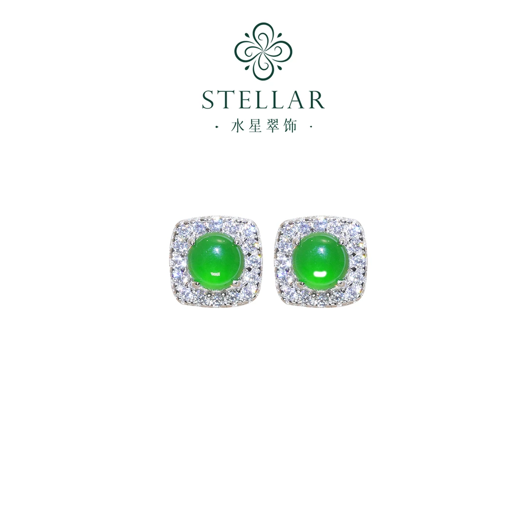 天然A货翡翠S925银珠宝绿耳钉耳环耳饰品女款气质百搭#合翡翠耳钉