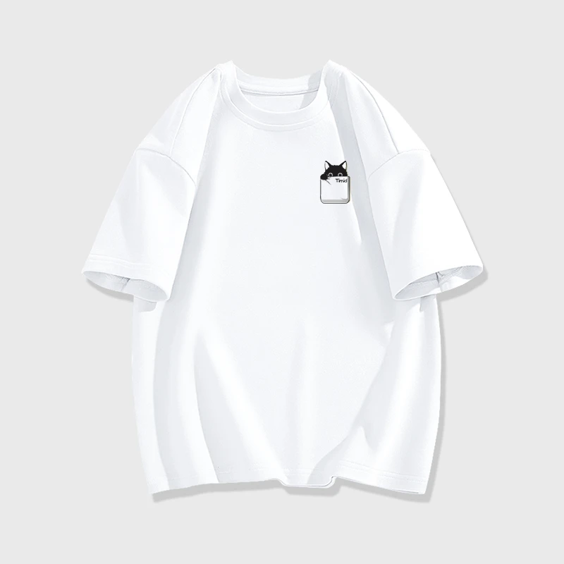 2025新款纯棉短袖T恤男装印花复古休闲春夏百搭口袋猫X胸