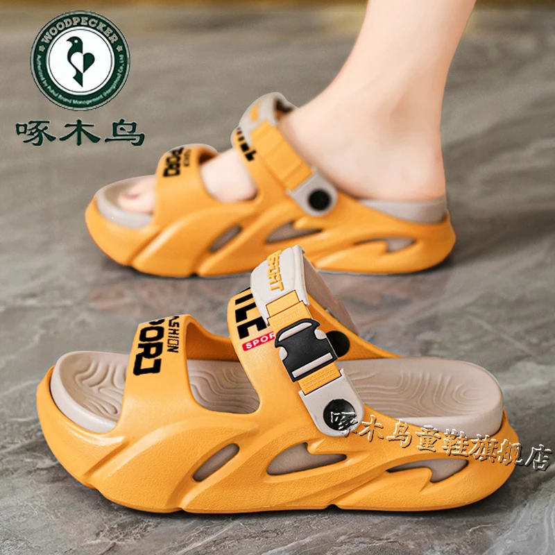 啄木鸟男童中大童凉鞋夏季外穿儿童拖鞋新款软底沙滩休闲鞋大男孩